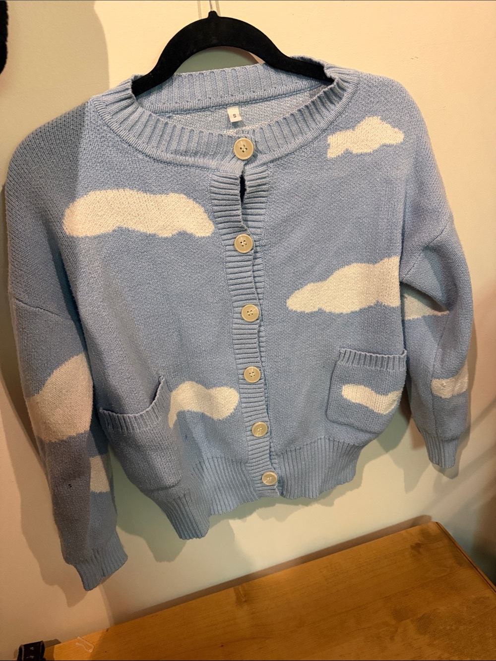 Light Blue Cloud Print Button-Up Sweater Cardigan